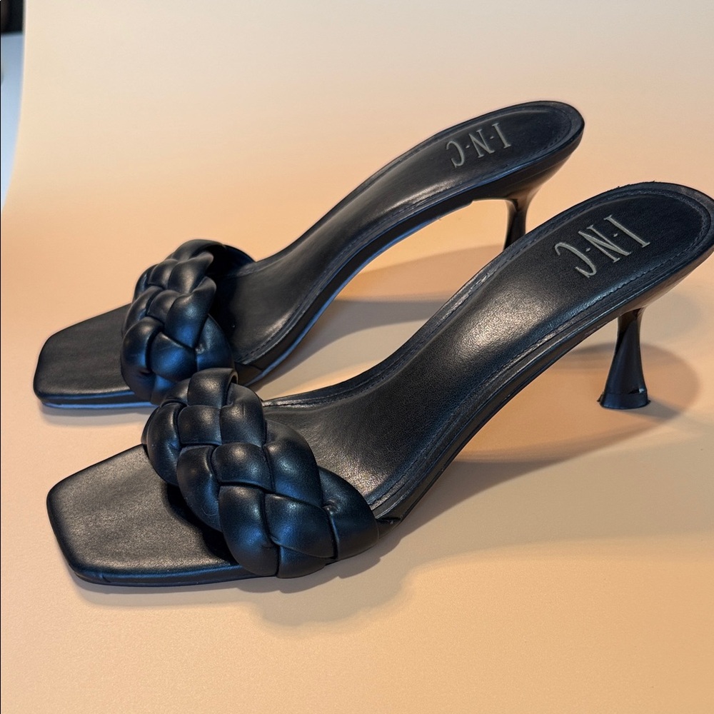 INC International Concepts Black Braided Square-Toe Slip-On Mules - Picture 2 of 6